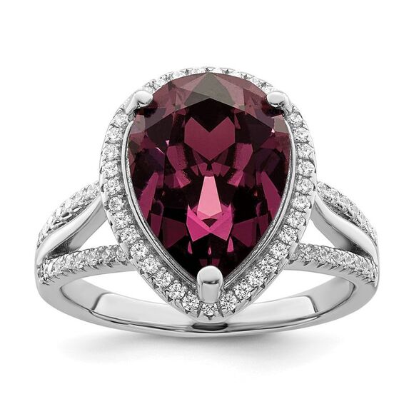 Kazi Luxury Sterling Silver Rhodium-plated CZ & Dk Purple Crystal Ring